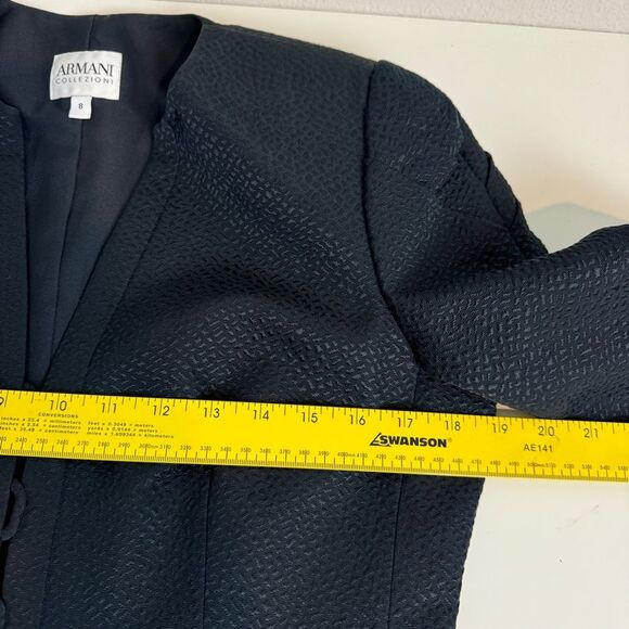 Armani Collezioni VTG Embossed Black Wool Silk Tailored Blazer 8 90s - Picture 10 of 10